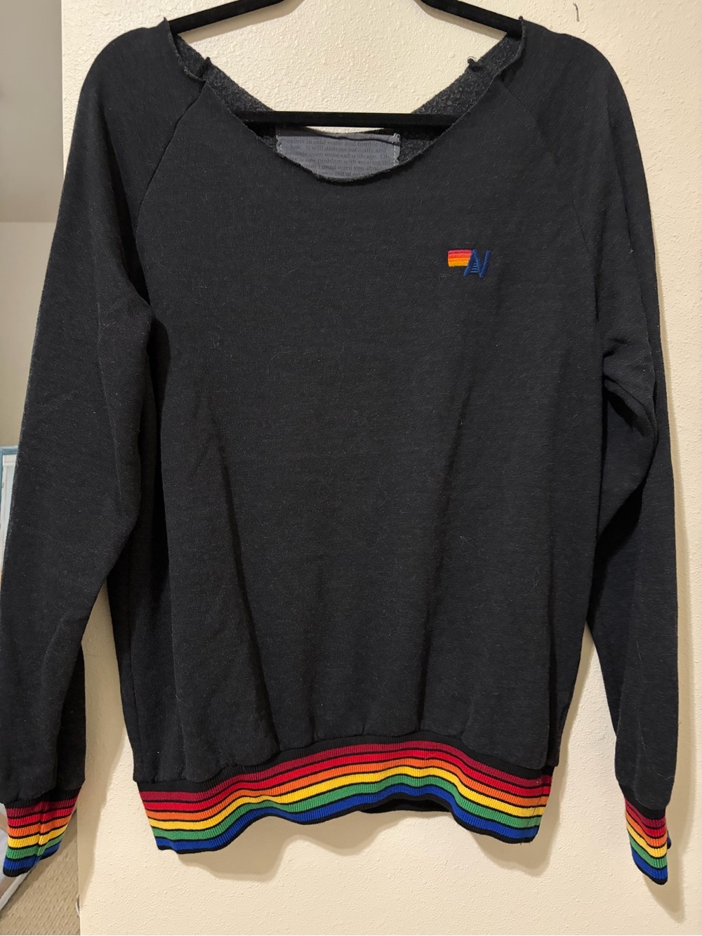 Aviator Nation Black Women's Sweater with Rainbow Trim - Picture 2 of 4